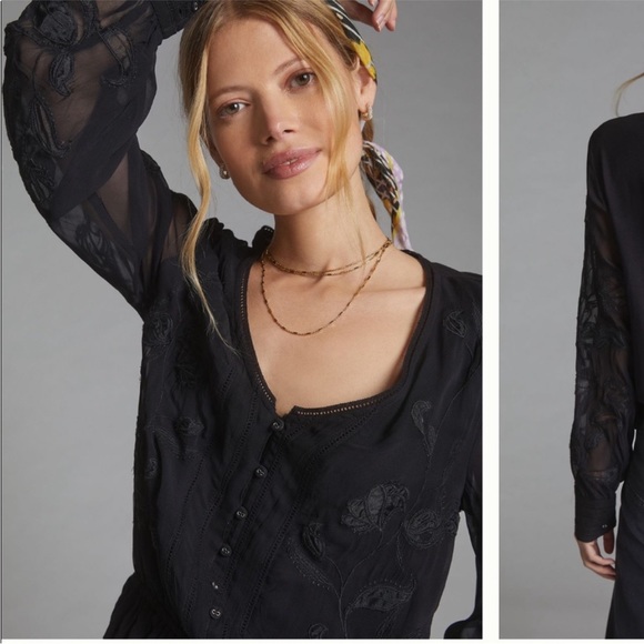 Anthropologie Black Embroidery Size M - Picture 3 of 14